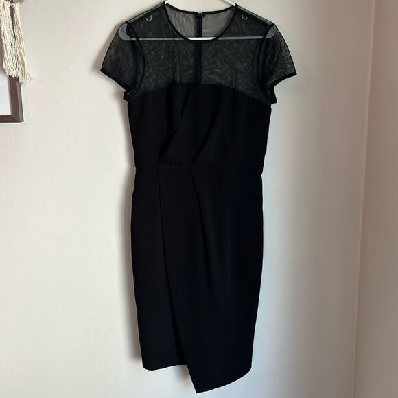 JS Collection Women black sheer illusion little black cocktail midi dress size 6 - Picture 1 of 14